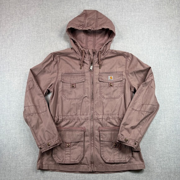 Carhartt El Paso Field Utility Jacket Women's Small 4/6 Mauve Pink Hooded Zip